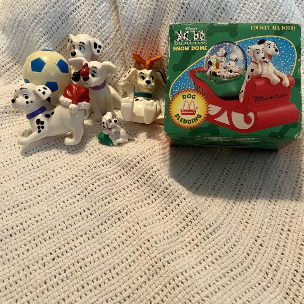 VTG Disney 101 Dalmatians Figures Toys Snow Globe Lot 90s 90's Disney